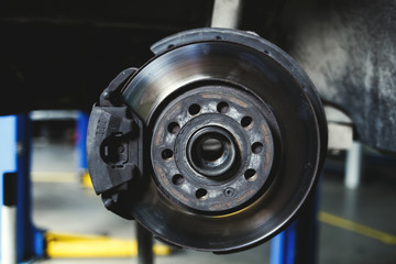 Front disc brake on car in service