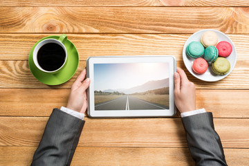 Businesswoman having coffee break