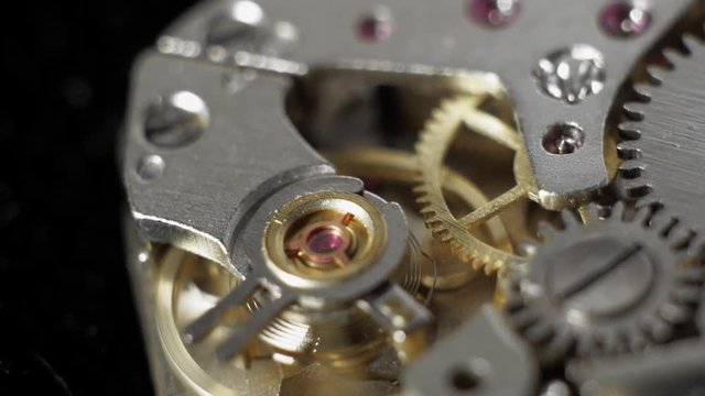 Watch mechanism, clockwork macro. 2 clips.