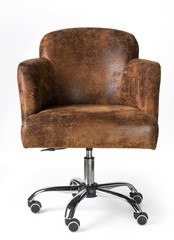 Brown leather business armchair isolated on white background
