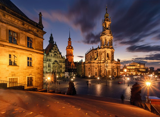 View of Dresden in dramatic evening. Germany, Saxony