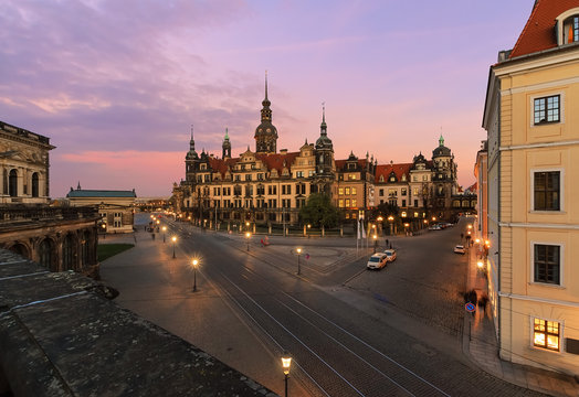 Panorama of the evening Dresden city in  Saxony, Germany