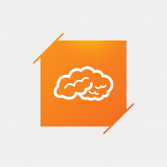 Brain sign icon. Human intelligent smart mind. Orange square label on pattern. Vector