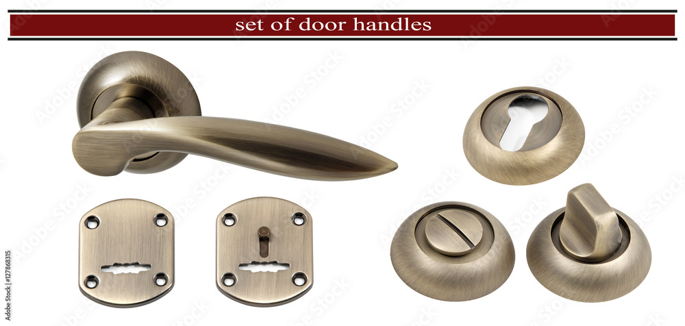 Wall mural door handle with a hole for the keyhole isolated on white backgr