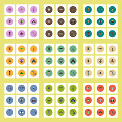 Collection of stylish vector icons in colorful circles insects