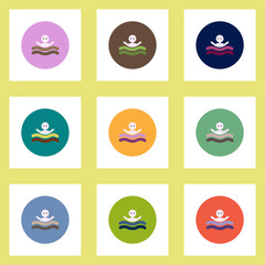 Collection of stylish vector icons in colorful circles man swimmer