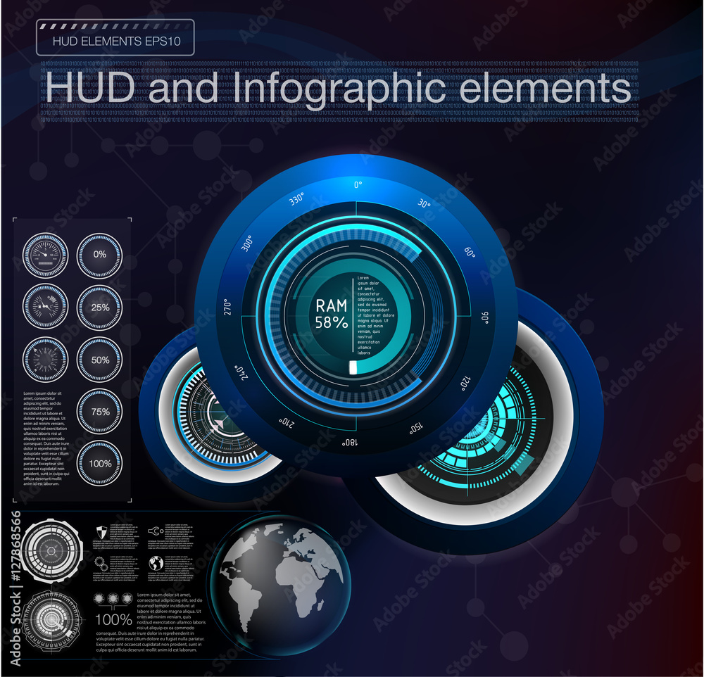 Poster abstract background with different elements of the hud. hud elements,graph.vector illustration.head-
