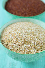 red and white quinoa on turquoise background