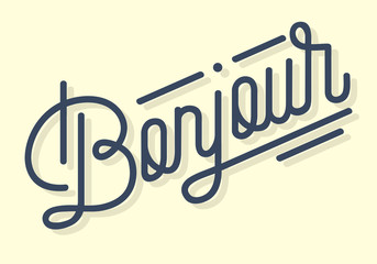 Bonjour Vintage Custom Script Lettering. Retro Cursive Character © thvm