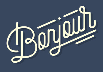 Bonjour Vintage Custom Script Lettering. Retro Cursive Character © thvm