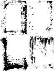 Set of grunge ink dry brush textures, frames, decorations, background. Vector isolated shapes.