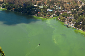 Aerial beach view of lake Amatitlan, Guatemala, central america.