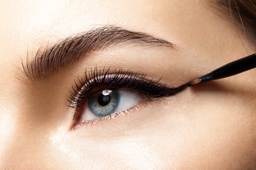 Make-up with black eyeliner close-up