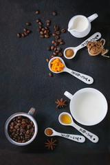 Fototapeta na wymiar Ingredients for making pumpkin latte