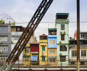 Typical colorful houses in the city center of Hanoi, Vietnam

