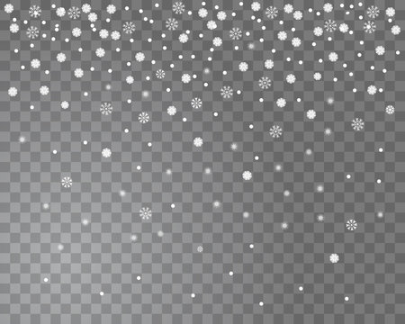Falling snow on a transparent background. Abstract snowflake background for your Christmas design. Vector illustration