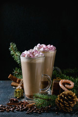 Christmas Cafe latte with marshmallow