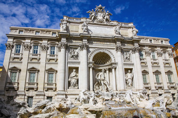 Fototapeta na wymiar Trevi Fountain in Rome, Italy. The largest Baroque fountain in the city and one of the most famous fountains in the world