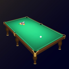 Billiard game balls position on a realistic pool table.