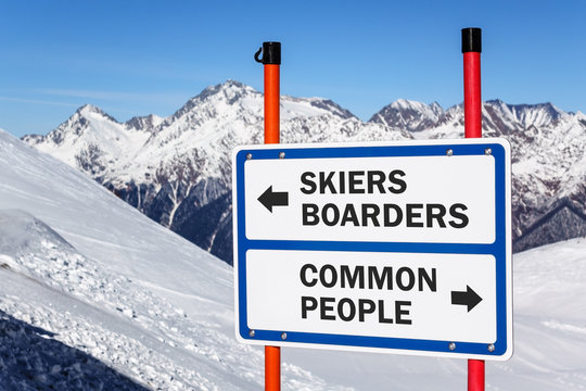 Skiers and boarders versus common people gradation sign