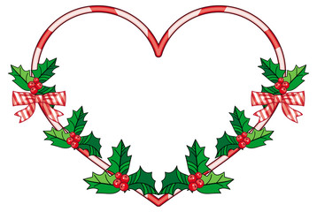 Heart-shaped frame with Christmas decorations. Holiday design element. 
