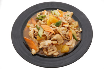 Chinese food. Chicken with orange and vegetables