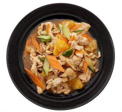 Chinese food. Chicken with orange and vegetables