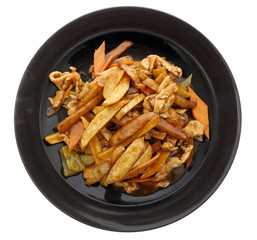 Chinese food. Chicken in sauce with potatoes and vegetables