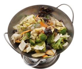 Chinese food. Fried vegetables with peas noodles