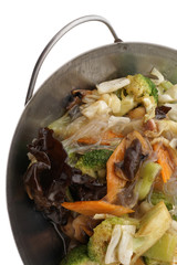 Chinese food. Fried vegetables with peas noodles