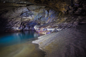 Underground river in flooded cave Head of Otap, Abkhazia, Georgia