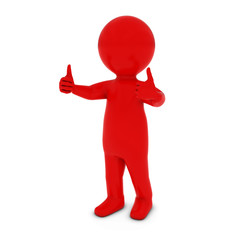 Red 3D Man Character with Two Thumbs Up 3D Illustration
