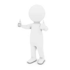 White 3D Man Character with Two Thumbs Up 3D Illustration