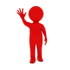 Red 3D Man Character Waving 3D Illustration