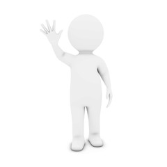White 3D Man Character Waving 3D Illustration