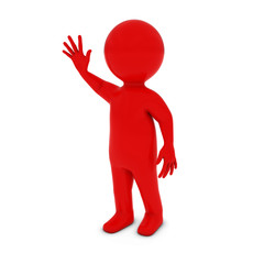 Red 3D Man Character Waving 3D Illustration