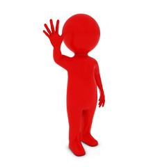 Red 3D Man Character Waving 3D Illustration