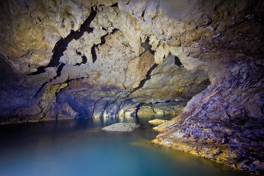 Inside flooded cave Head of Otap, Abkhazia, Georgia