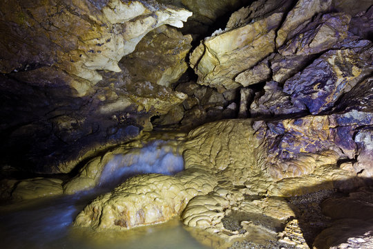 Underground stream in flooded cave Head of Otap, Abkhazia, Georgia