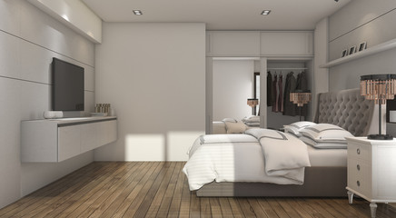 Fototapeta na wymiar 3d rendering nice luxury bedroom with tv and closet