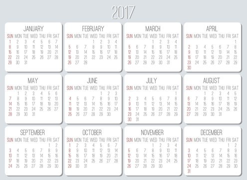Year 2017 monthly calendar