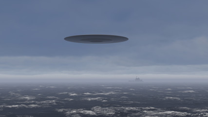3D UFO over the North Sea and waves
