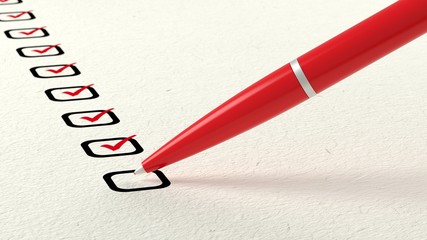 Red ball pen crossing off items from a checklist