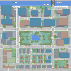 Aerial Birds Eye View of City with Buildings and Houses - Detailed view of city from above Grouped and Layered EPS10
