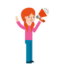 young woman with megaphone character vector illustration design