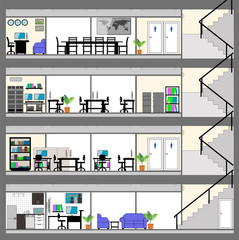 Cutaway Office Building with Interior Design Plan - Detailed Grouped and Layered EPS10
