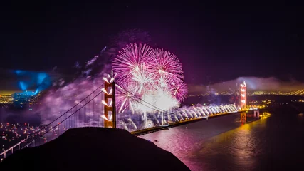Foto op Canvas Golden Gate Bridge 75th Anniversary Fireworks © Planet Unicorn