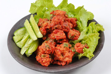 Close up curried fish cake (Tod Mun Pla Krai).