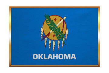 Flag of Oklahoma , golden frame, fabric texture
