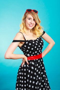 Woman wearing fashion polka dots dress